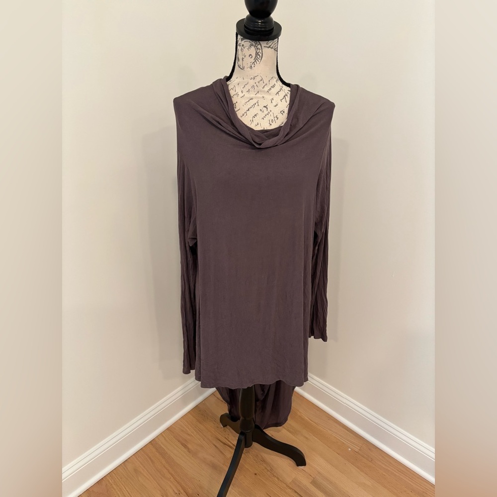 Marcellany Oslo Long-Sleeve Cowl Neck Top - Charcoal